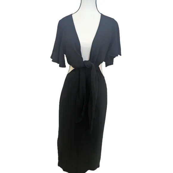 Dark Romantic Cut-Out Midi Dress | Lulus | Minimalist Black NWT M - Picture 1 of 11